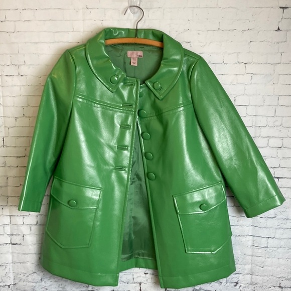 H&M Peacoat Vegan Faux Leather Sz 8 Green Elevated Basic Retro Pop of Color Fall - Picture 15 of 15
